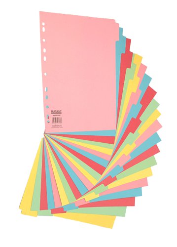 A4 Manilla Subject Dividers 20 Part Assorted Alternating Pastel Colours with Blank Tabs Plain File Dividers 00ST4504