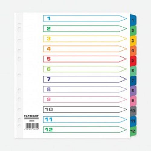 ValueX Index 1-12 A4 Extra Wide Card White with Coloured Mylar Tabs