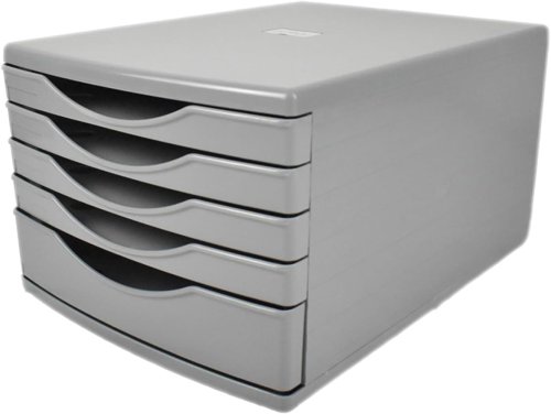 Deflecto A4 Desktop Drawer Organiser 5 Drawers - 1 x 60mm and 4 x 30mm Drawer Tower Unit Grey - CP145YTGRY Drawer Sets 26410DF