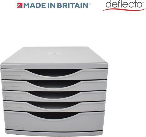 Deflecto A4 Desktop Drawer Organiser 5 Drawers - 1 x 60mm and 4 x 30mm Drawer Tower Unit Grey - CP145YTGRY