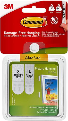 3M Command Picture Hanging Strips Value Pack 8 Medium 4 Small White (Pack 12) 17203