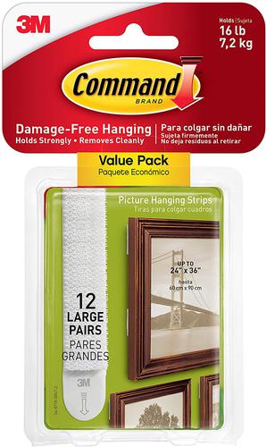 3M Command Picture Hanging Strips Large White (Pack 12) 17206 - 7100109340
