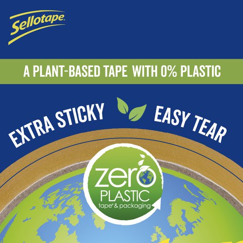 Sellotape Zero Plastic Plant Based Easy Tear Extra Sticky Tape Clear 24mm x 30m - 2956197