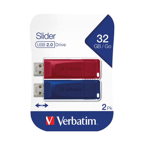 Verbatim Slider USB 2.0 2 x 32GB (Red / Blue) 49327