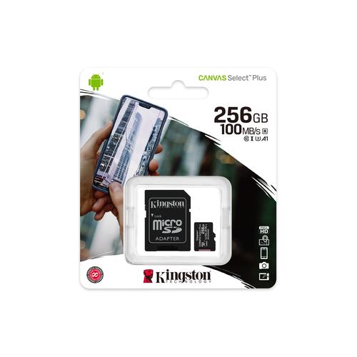 Kingston Technology Canvas Select Plus 256GB MicroSDXC Memory Card and Adapter 8KISDCS2256GB Buy online at Office 5Star or contact us Tel 01594 810081 for assistance