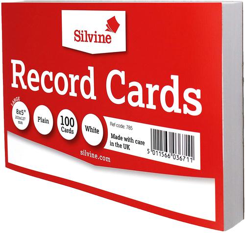 70463SC | Pack of 100 plain white record cards measuring 203x127mm. Perfect for revision, studying, presentations, note taking and more.