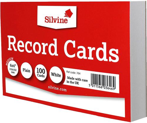 Pack of 100 plain white record cards measuring 152x102mm. Perfect for revision, studying, presentations, note taking and more.