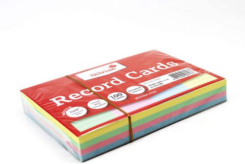 Pack of 100 assorted colour record cards, ruled feint with headline measuring 152x101mm. Perfect for revision, studying, presentations, note taking and more. Assorted pack made up of blue, green, pink and yellow cards.