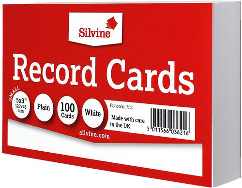 ValueX Record Cards Plain 127x76mm White (Pack 100) - 753