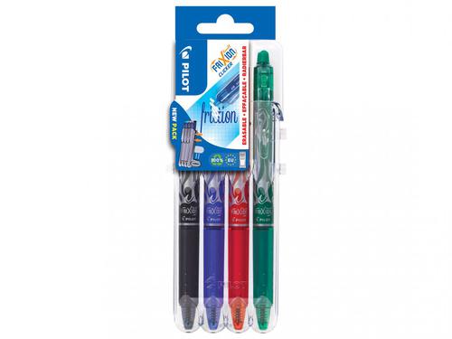 Pilot Set2Go FriXion Clicker Erasable Retractable Gel Rollerball Pen 0.7mm Tip 0.35mm Line Black/Blue/Green/Red (Pack 4) - 3131910546801 Pilot Pen