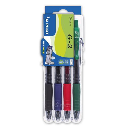 Pilot Set2Go G-207 Retractable Gel Rollerball Pen 0.7mm Tip 0.39mm Line Black/Blue/Green/Red (Pack 4) - 3131910551652