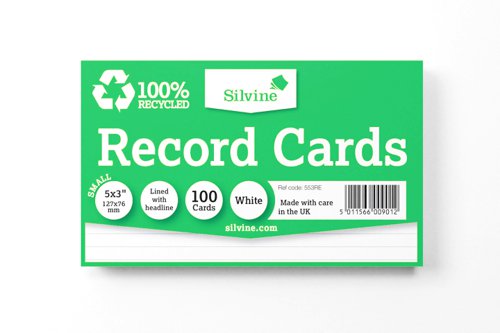 Silvine 100 Recycled Flash Revision Cards 127 x 76mm Ruled (Pack 10) - 553RE