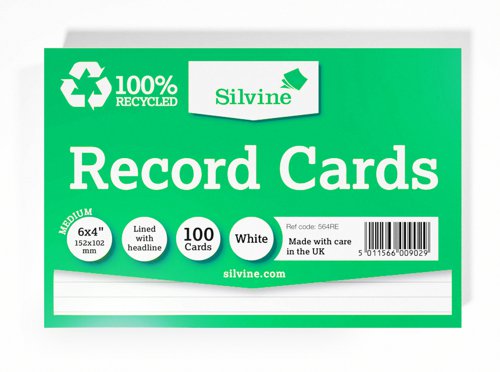 Silvine 100 Recycled Flash Revision Cards 152 x 104mm Ruled (Pack 10) - 564RE