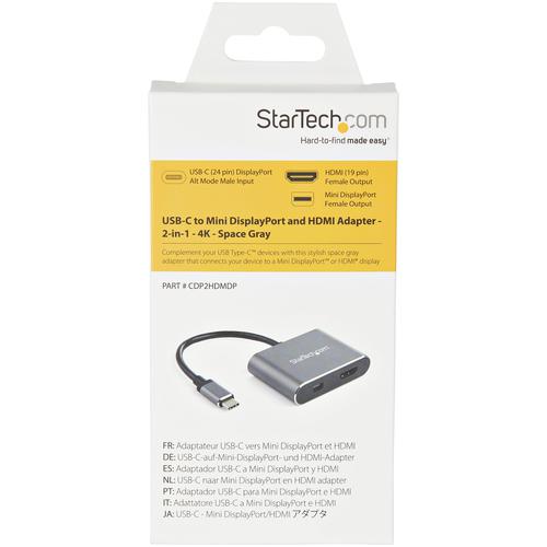 StarTech.com USB C Multiport Video Adapter HDMI MDP  8STCDP2HDMDP