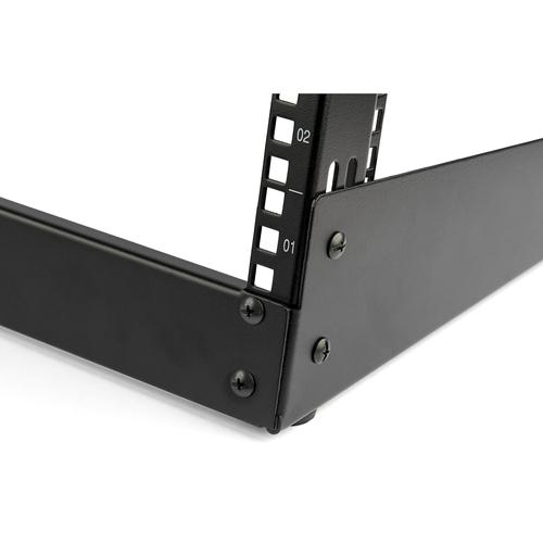 8ST10286346 | This open frame desktop rack provides 4U of storage space for mounting smaller A/V and IT equipment. Save money with a low-cost mounting solution With this 2 post data rack, you can mount equipment at a fraction of the cost of conventional racks. The floor standing rack is engineered to meet EIA-310 rack-mount standards and is constructed of solid steel, ensuring a sturdy and safe mounting solution for your mission-critical equipment. Improve efficiency and accessibility in your office or server room The 4u desktop rack features an open frame, free standing design that saves space with a small footprint. It gives you the ability to place rack-mount equipment on any surface in your office, such as your desk. This makes it easy to access your equipment on a frequent basis. Hassle-free setup The free standing network rack is easy to assemble and includes a pack of 16 M5 screws and cage nuts. If you're looking for a desktop mounting solution with more rack units, StarTech.com also offers 8U and 12U 2-post desktop computer racks. The RK4OD is backed by a StarTech.com lifetime warranty and free technical support. 