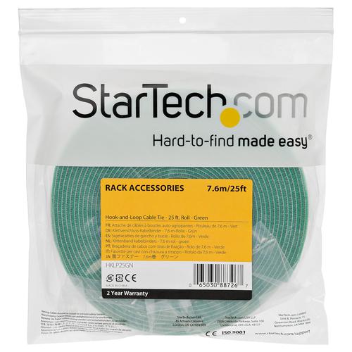StarTech.com 25ft Green Hook and Loop Cable Roll