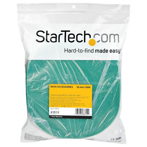 StarTech.com 100ft Green Hook and Loop Cable Roll