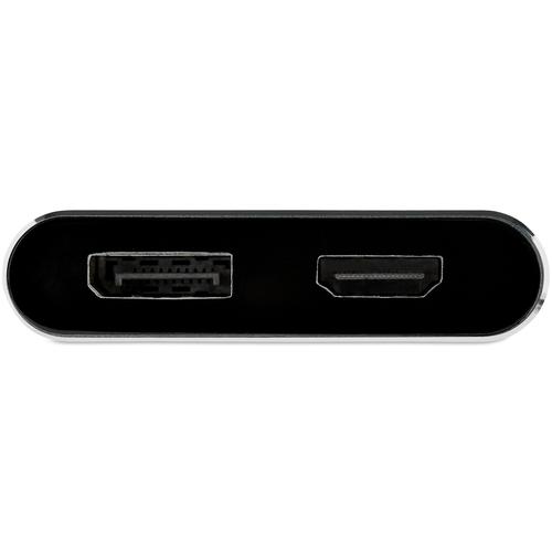 This USB-C multiport video adapter offers a portable solution for connecting your USB Type-C laptop to an HDMI or DisplayPort display. The adapter supports High Dynamic Range (HDR) and provides sharper images with enhanced video.Two-in-One Video Connectivity with Travel in MindAvoid the hassle of carrying different adapters, with a 2-in-1 USB-C monitor adapter. The multiport adapter features both HDMI and DisplayPort outputs, so you can conveniently connect your laptop to any HDMI or DP-equipped display, using this multiport adapter.The adapter features a durable aluminium enclosure and can withstand being carried in your travel bag.Astonishing 4K Picture Quality and HDRThe HDMI and DisplayPort outputs on this USB-C video adapter lets you harness the audio and video capabilities that are built into your computer's USB-C connection, delivering the astonishing quality of UHD to your 4K 60Hz display. This makes it easier for you to multitask while working on the most resource-demanding applications imaginable.With HDR support, you can enjoy lifelike images with increased contrast, brightness and colours and greater luminosity than standard digital imaging.Stylish Connectivity for Your MacBook, MacBook Pro, or Any LaptopThe USB C display adapter has a Space Gray housing and built-in USB-C cable designed to match your Space Gray MacBook or MacBook Pro. The adapter is compatible with USB-C DP Alt Mode devices.CDP2DPHD is backed by a 3-year StarTech.com warranty and free lifetime technical support.Note: This adapter only supports a single display - you are not able to output DisplayPort and HDMI video simultaneously.