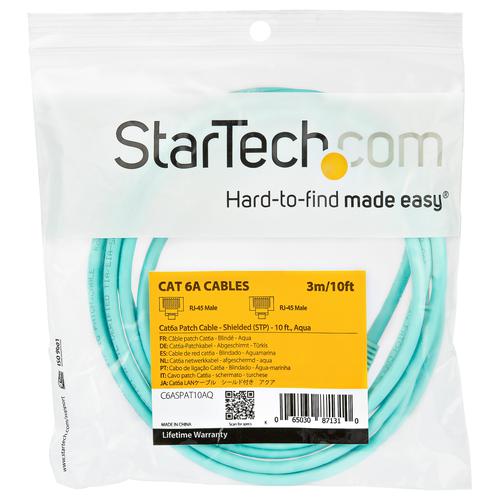 StarTech.com 10m Aqua CAT6a Ethernet RJ45 STP Cable 8ST6ASPAT10MAQ Buy online at Office 5Star or contact us Tel 01594 810081 for assistance
