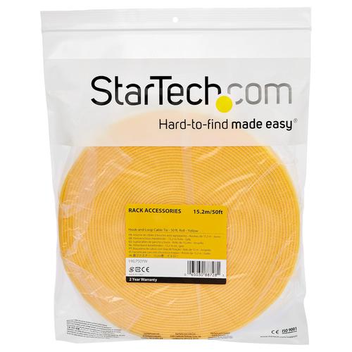 StarTech.com 50 ft Hook and Loop Yellow Cable Roll  8STHKLP50YW
