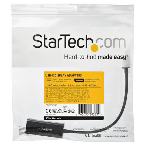 StarTech.com USB C to DisplayPort 1.4 8K 30Hz Adapter 8STCDP2DP14B Buy online at Office 5Star or contact us Tel 01594 810081 for assistance
