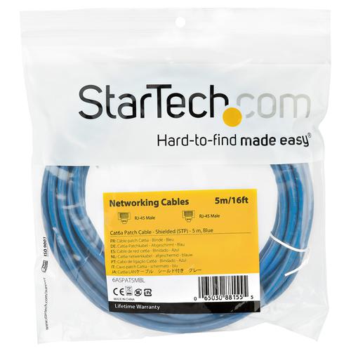 StarTech.com 5m CAT6a Blue RJ45 Snagless STP Cable 8ST6ASPAT5MBL Buy online at Office 5Star or contact us Tel 01594 810081 for assistance