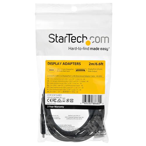 StarTech.com 2m USBC to DP 1.2 Bidirectional 4K 60Hz 8STCDP2DP2MBD Buy online at Office 5Star or contact us Tel 01594 810081 for assistance
