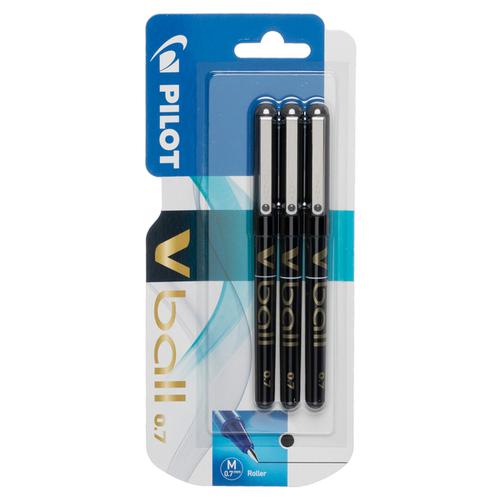 Pilot VBall Liquid Ink Rollerball Pen 0.7mm Tip 0.4mm Line Black (Pack 3)