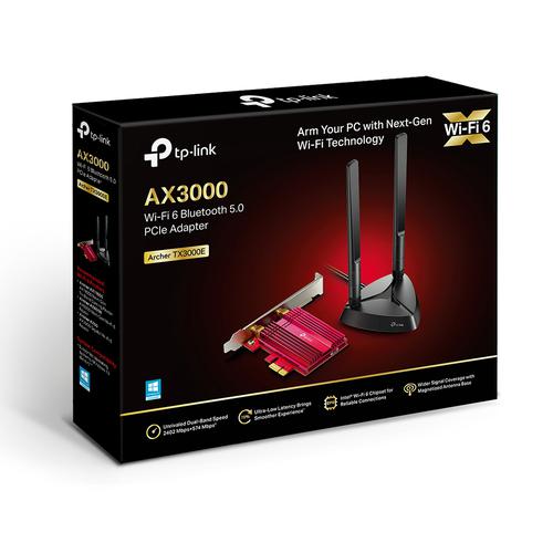 8TPARCHERTX3000E | Arm Your PC with Next-Gen Wi-Fi Technology. The very latest Wi-Fi 6 standard guarantees extreme speed, ultra-low latency, and uninterrupted connectivity. Utilizing the Wi-Fi 6 foundation, Archer TX3000E is designed to liberate your gaming from cables and fully optimize your gameplay. Discover the missing component of your gaming arsenal!