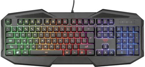 8TR22514 | Gaming keyboard with full size layout, Rainbow Wave illumination and 12 multimedia keys.The Trust GXT 830-RW Avonn offers you a full-size layout gaming keyboard with 12 multimedia keys. Let the compelling rainbow wave illumination guide you and always hit the right key! The Avonn gaming keyboard will complete your gaming set-up with vivid colours. The LED lights are adjustable in brightness which makes the GXT 830-RW also perfect for gaming in darker times: choose your war colour or draw your enemies into your web with the alluring Rainbow Wave illumination. The keyboard has a full-size layout meaning that it is optimally designed for fast key entry. The GXT 830-RW features anti-ghosting technology to ensure you can game fast and accurately. You will remain in control even when you press up to 6 keys simultaneously. The Avonn features 12 direct access media keys, making it possible to control your music or the LED lighting of the keyboard. You can even play and pause music, start a search or change pages directly with the keys on your keyboard. The special game mode switch ensures that you will not return to your desktop accidentally when hitting the Windows key since it is disabled during those intense gaming sessions. The GXT 830-RW is made to plug and play: simply plug in the USB in your computer, and within a few seconds you’re ready to play. No drivers, CDs or extra software needed.