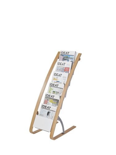 Alba Wooden Floor Stand 6 Shelves A4 Format Literature Display H930 x W340 x D500mm Light Wood/White - DDEXPO6W BC