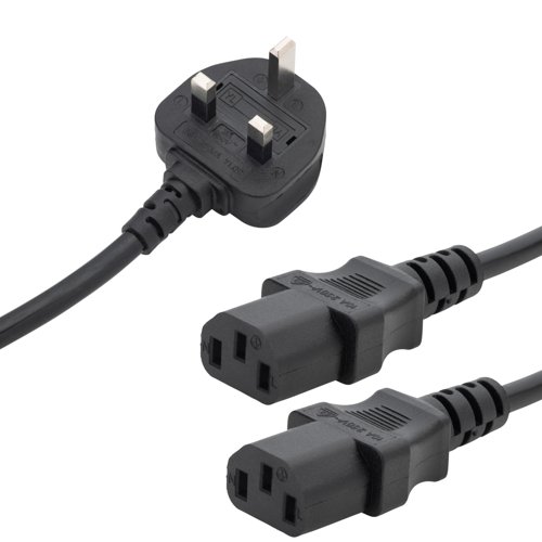2.5m UK Mains Power Splitter Cable - UK Plug to 2 x C13 Sockets 27-0115B