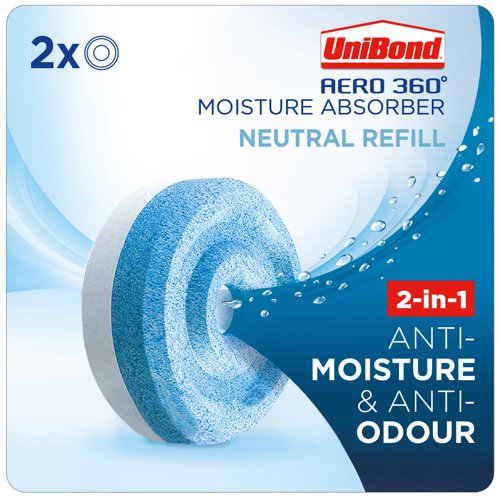 Unibond Aero 360 Moisture Absorber 2-in-1 Anti-Moisture and Anti-Odour Neutral Pure Refill (Pack 2) - 2633442