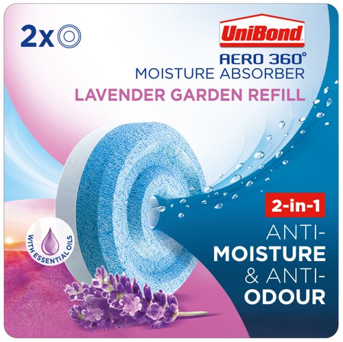 Unibond Aero 360 Moisture Absorber 2-in-1 Anti-Moisture and Anti-Odour Lavender Garden Refill (Pack 2) - 2631291