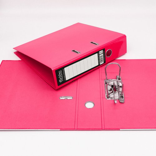 17445PK | Keep your important paperwork safe and organised with the Brights Lever Arch File from Pukka. Featuring two ring bindings, you can easily store your work away by hole-punching the sheet or inserting plastic sleeves, while a locking mechanism offers extra security. Ideal for work, school or home, this file is a great way to organise important documents, schoolwork or scrapbook pages.