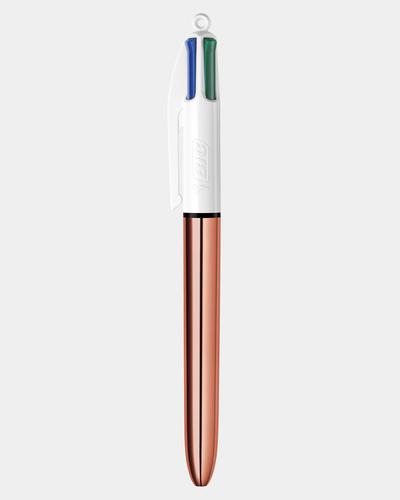 Bic 4 Colours Rose Gold Ballpoint Pen 1mm Tip 0.32mm Line Rose Gold Barrel Black/Blue/Green/Red Ink (Pack 12) - 504894