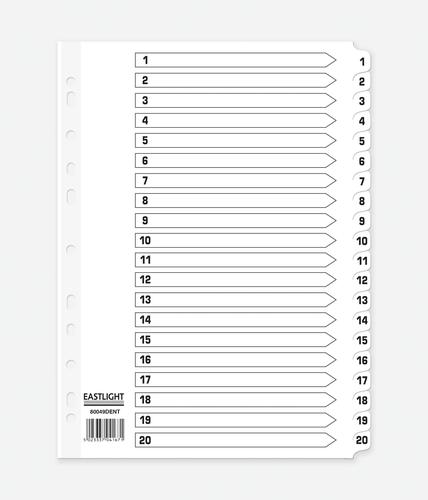  Index 1-20 A4 Card White with White Mylar Tabs 80060DENT