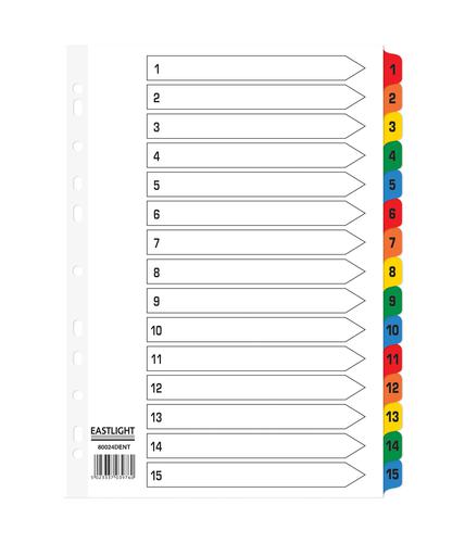 ValueX Index 1-15 A4 Card White 150gsm with Coloured Mylar Tabs - 80024DENT Printed File Dividers 85135PG