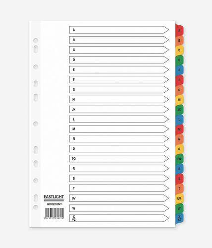 85128PG - ValueX Index A-Z A4 Card White 150gsm with Coloured Mylar Tabs - 80022DENT