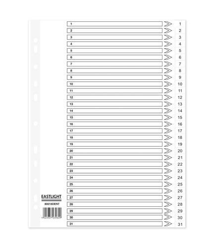 ValueX Index 1-31 A4 120 Micron Polypropylene White - 80016DENT