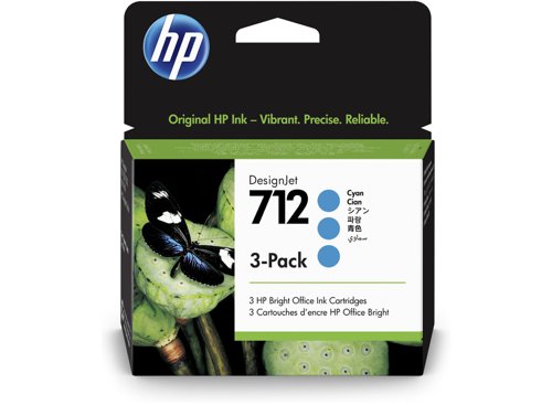 HP 712 3 Pack 29ml Cyan Ink 3ED77A
