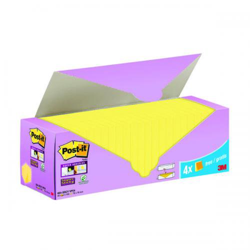 28531MM - Post-it Super Sticky Notes 76x76mm Canary Yellow Promo Pack 90 Sheets per Pad (Pack 20 + 4 Free) - 7100236613