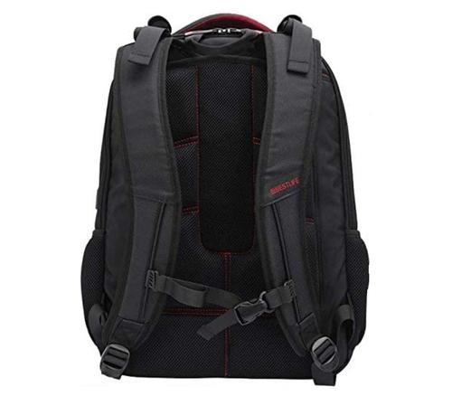 This BestLife Gaming Snake Eye Backpack has been specially designed for gamers. Its three compartments provide all the space you need to carry your electronic devices and personal equipment. This gaming backpack has a padded, anti-vibration compartment to protect laptops up to 17 inches and a handy USB connector for charging your devices on the go.