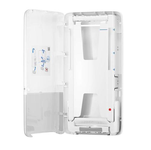 SCA88551 | The Tork PeakServe Continuous Hand towel dispenser is designed for high traffic washrooms to help minimise the time required for maintenance and refill. With compressed refills, the dispenser can hold up to 250% capacity, preventing unexpected run out; dispensing paper towels in just 3 seconds. Compatible for use with PeakServe Continuous hand towels, compressed refills.
