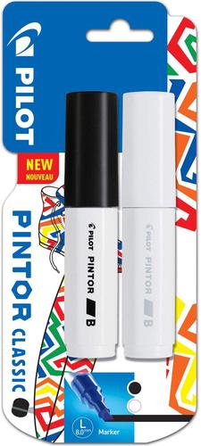 Pilot Pintor Broad Chisel Tip Paint Marker 8mm Black and White Colours (Pack 2) 3131910536826