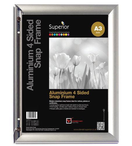 Seco A3 Brushed Aluminium Snap Frame Silver - AM8-A3 Stewart Superior Europe Ltd