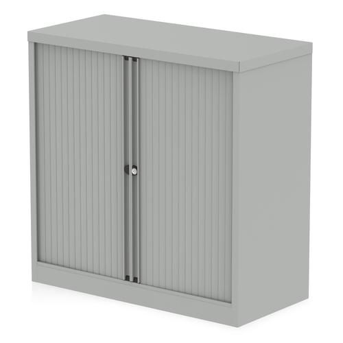 Qube by Bisley 1000mm Side Tambour Cupboard Goose Grey No Shelves