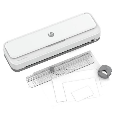 61233LM | The compact laminators from the HP OneLam series are designed for laminating hobby-work as well as for private household or office use and fit neatly on every desk. These modern laminators in white design are suitable for both hot and cold lamination and impress with an intuitive operation. A function button is used to easily set the appropriate temperature based on the film thickness (maximum 125 microns) and the device is ready for use in 2-4 minutes.