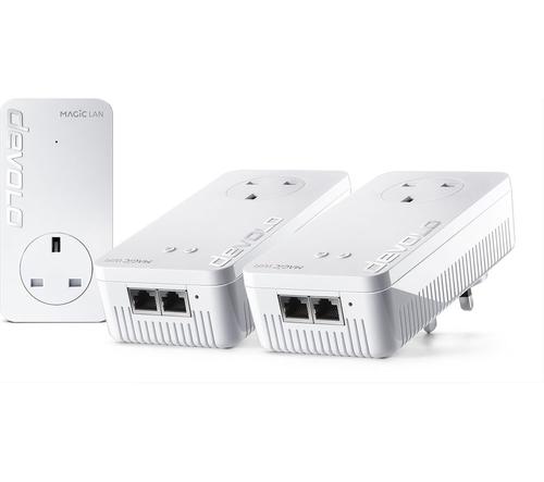 Devolo Magic 1 WiFi 2 1 3 Home WiFi Kit 3 x Plugs 2 x LAN Connection Integrated Socket Up to 1200 Mbps