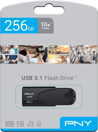 PNY Attache 4 256GB USB Type A 3.1 Gen 1 Flash Drive Black Max Sequential Read Speed of up to 80MBs and Write Speed of up to 20MBs